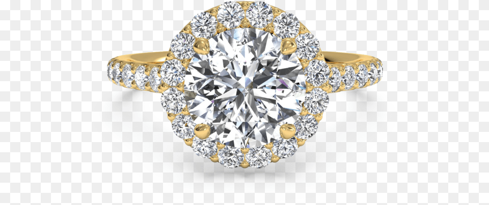 French Set Halo Pave Engagement Ring In 18k Yellow Round Halo Engagement Ring With Diamond Band, Accessories, Gemstone, Jewelry Free Png