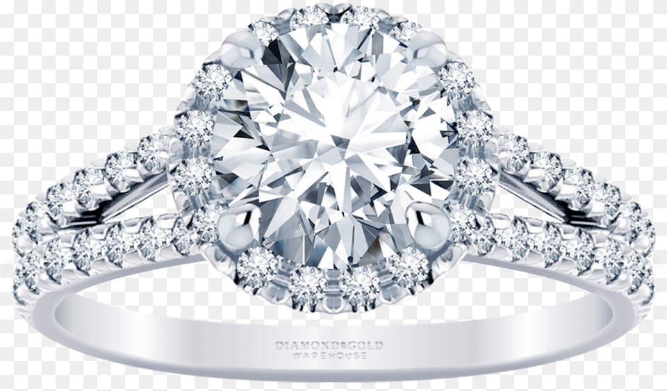 French Set Split Band Halo Engagement Ring Round Engagement Ring, Accessories, Diamond, Gemstone, Jewelry Free Transparent Png