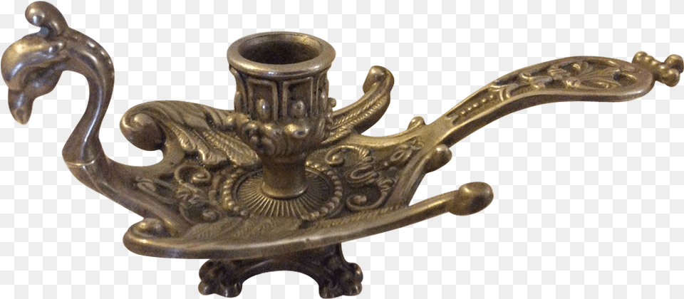French Swan Chamberstick Candle Holder In Solid Brass Azuregreen Brass Chamberstick Tapered Candle Holder, Bronze Png