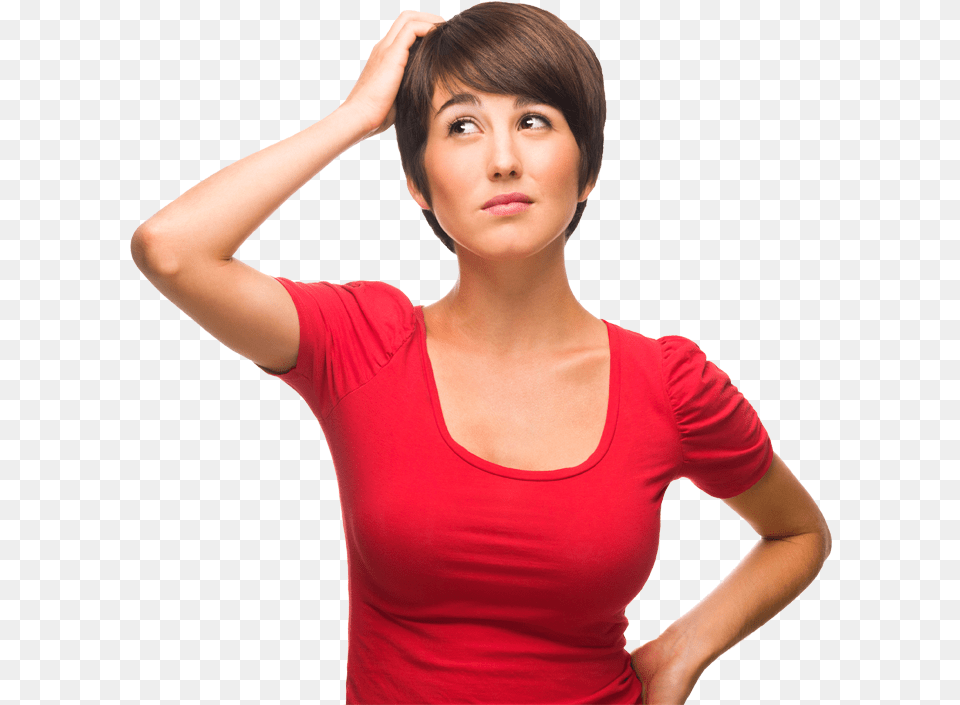 Frequently Asked Questions Woman Scratching Her Head, Adult, T-shirt, Portrait, Photography Free Png