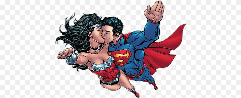 Fresco Kiss Superman N Wonder Women Kiss, Book, Comics, Publication, Adult Free Png Download