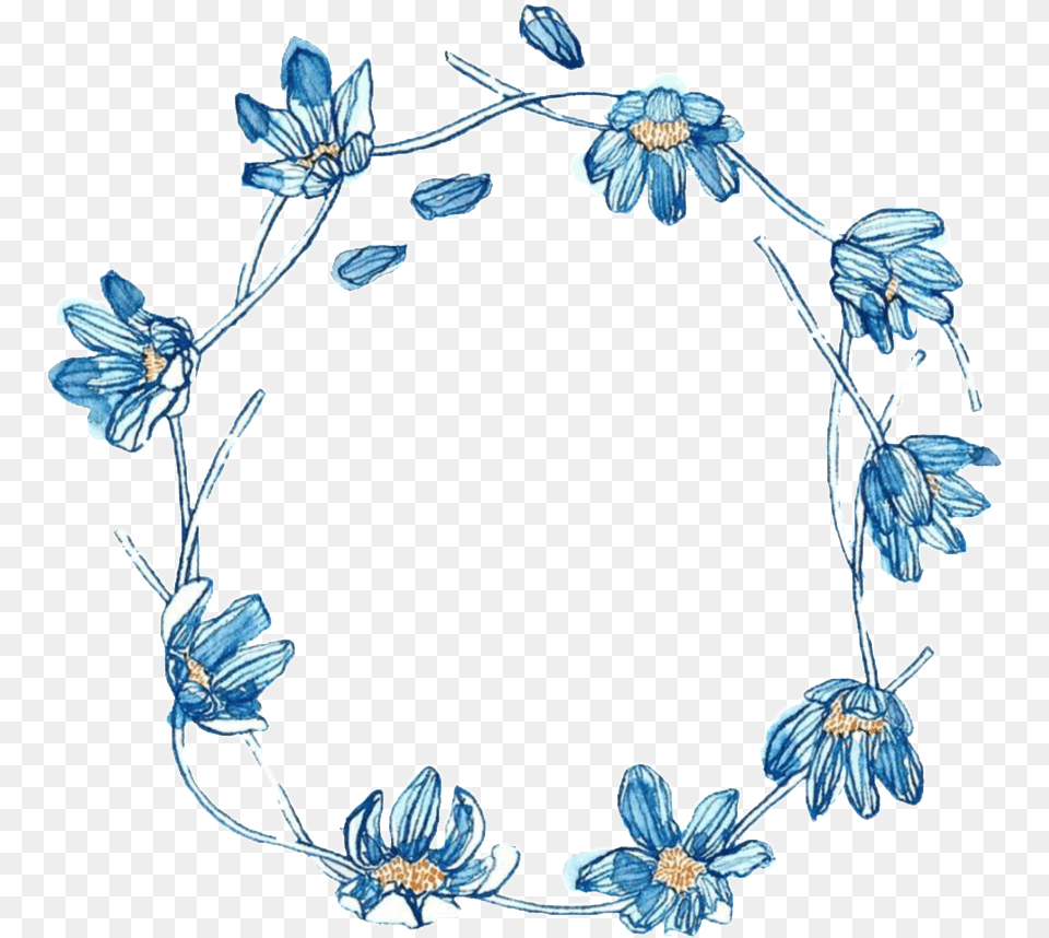 Fresh Blue Flowers Hand Drawn Garland Decorative Elements Cute Simple Wallpaper Quotes, Accessories, Bracelet, Jewelry, Chandelier Free Png