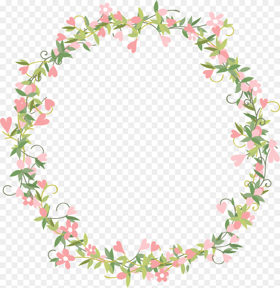 Fresh Girl Heart Pink Flowers Hand Drawn Wreath Decorative Flower Vector Circle, Art, Floral Design, Graphics, Pattern Png