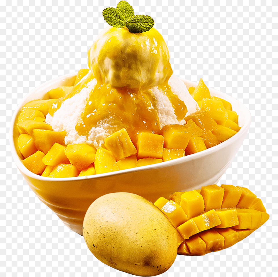 Fresh Mango Falling Snow, Cream, Ice Cream, Food, Dessert Png Image