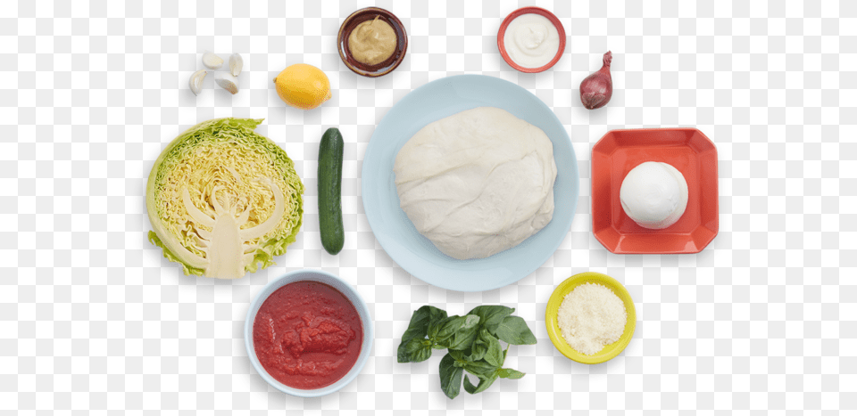 Fresh Mozzarella Amp Basil Pizza With Savoy Cabbage Pizza, Food, Ketchup, Leafy Green Vegetable, Plant Png Image