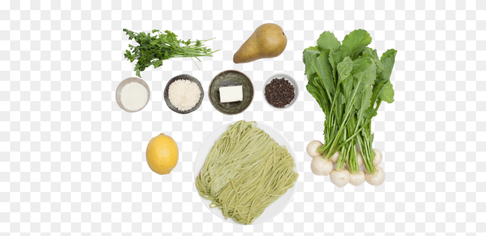 Fresh Turnip Green Cacio E Pepe Pasta With Baby Hakurei Cruciferous Vegetables, Food, Produce, Fruit, Pear Png