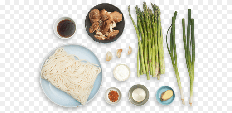Fresh Udon Noodle Stir Fry With Asparagus Shiitake Stir Fry Asparagus And Mushroom, Food, Produce, Plate, Bread Png Image