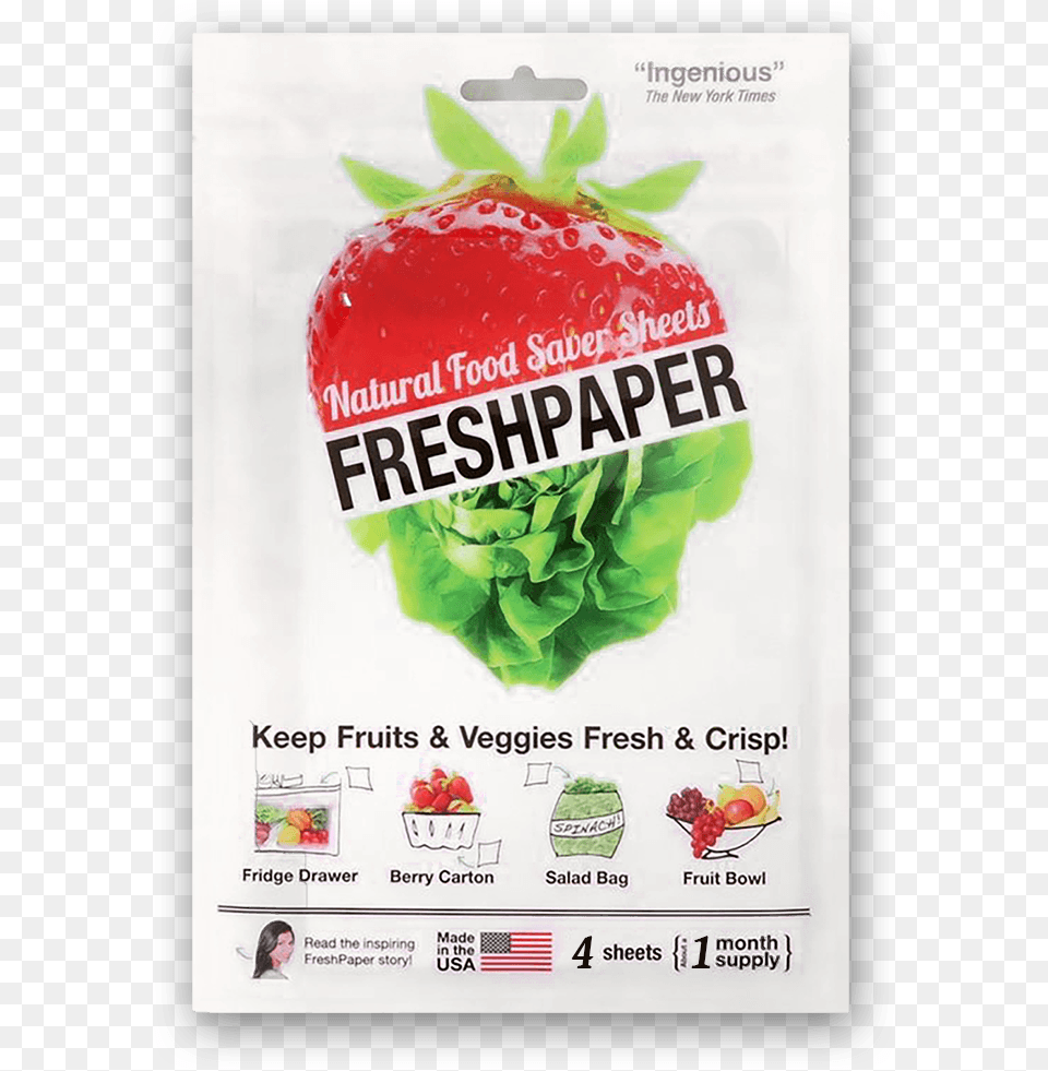 Freshpaper For Produce 4 Sheets Fresh Paper Packs, Advertisement, Poster, Plant, Strawberry Png Image
