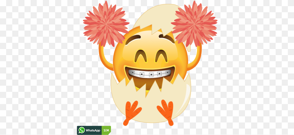 Freuendes Emoji Mit Cheerleader Pompons Und Grinsenden, Daisy, Flower, Plant, Animal Free Png