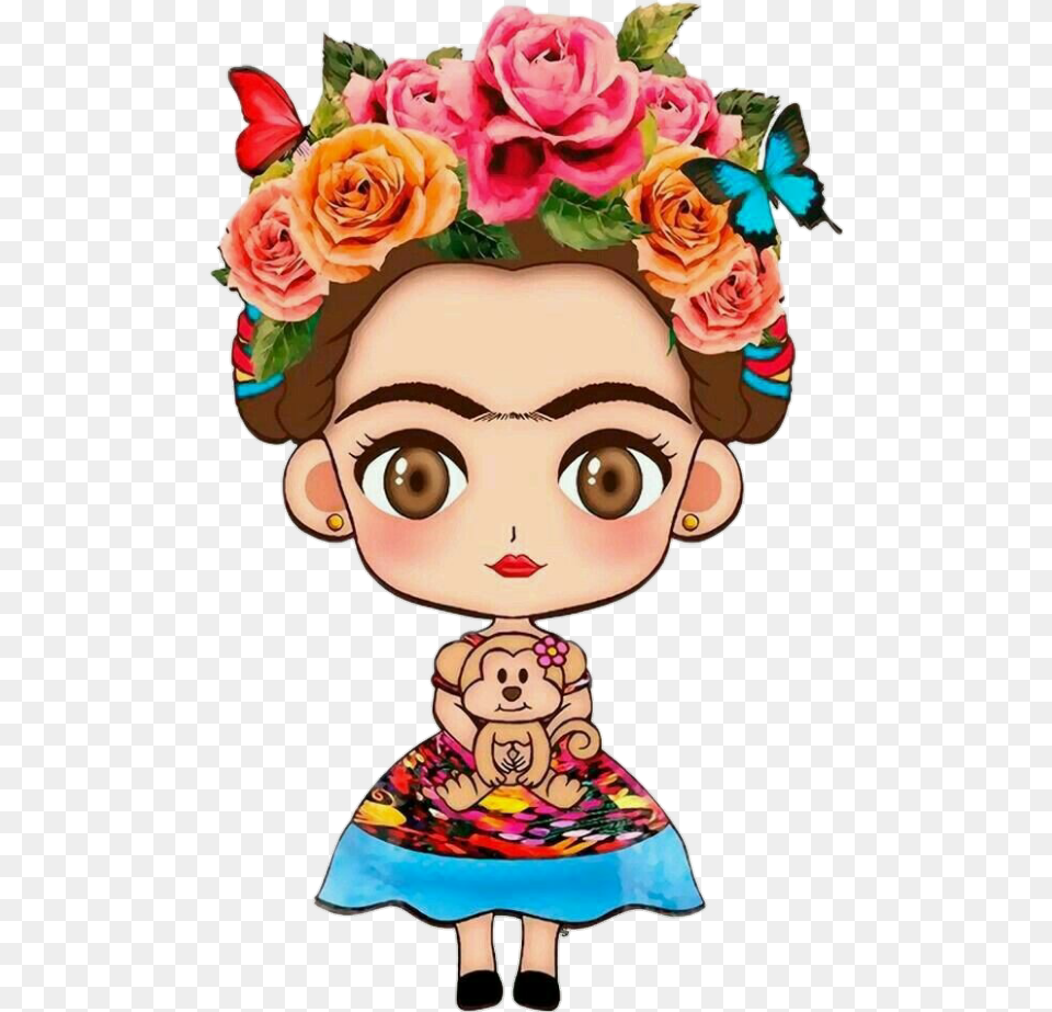 Fridakahlo Girl Mexican Flowetumblr Frida Kahlo Cartoon, Rose, Flower, Plant, Flower Arrangement Free Png