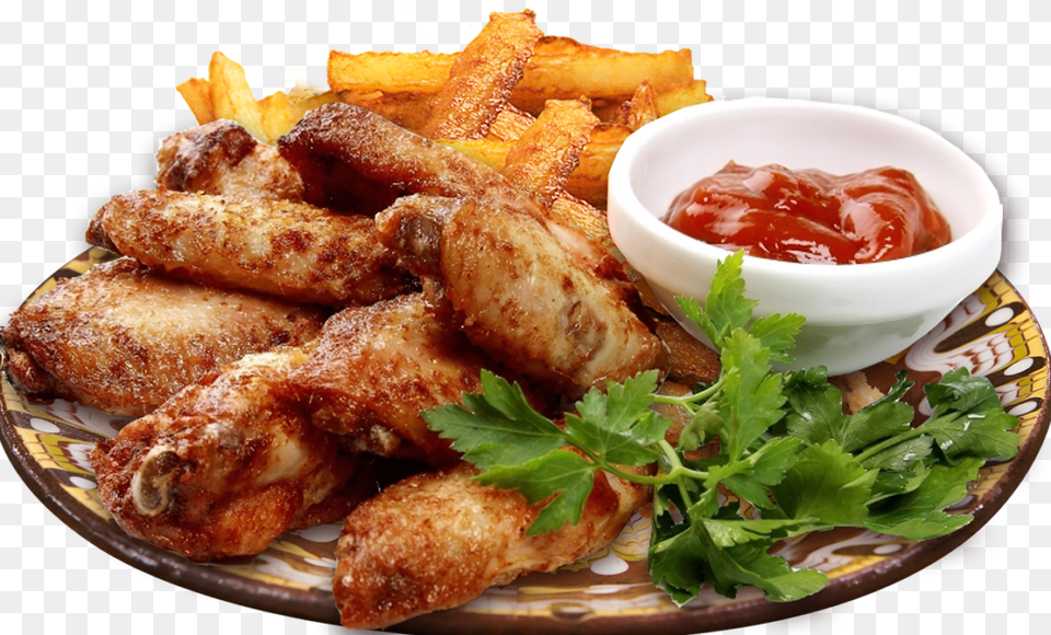 Fried Chicken Plate Of Food, Food Presentation, Ketchup, Bread Png