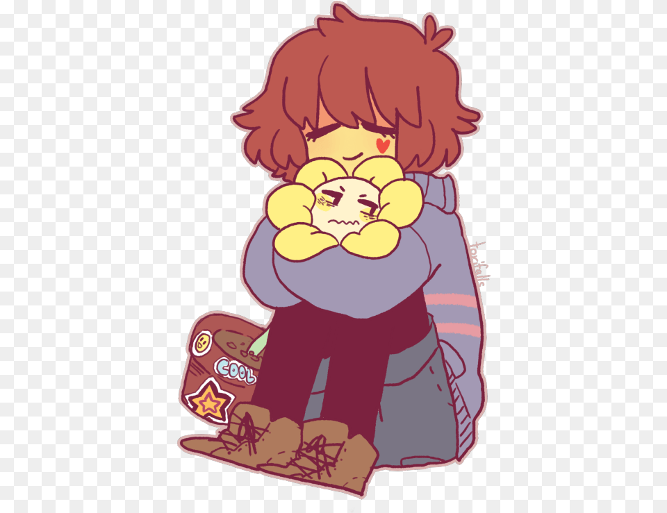 Frisk And Flowey Undertale Background Sans X Frisk Cartoon, Book, Comics, Publication, Baby Png