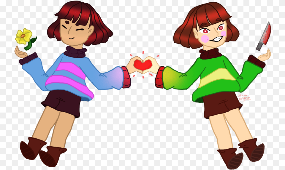 Frisk Y Chara Love Or Dead By Cloudy Dolphin Cartoon Cartoon, Baby, Book, Comics, Person Free Png
