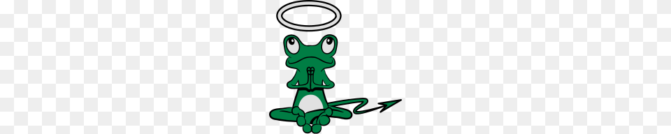 Frog Angel Devil Halo Devil Tail, Green Free Png Download