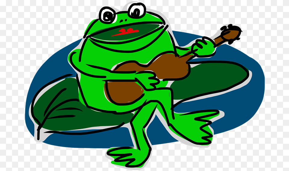 Frog Guitar Music Croaking Sing Songwriter Frog, Amphibian, Animal, Wildlife, Green Free Png Download