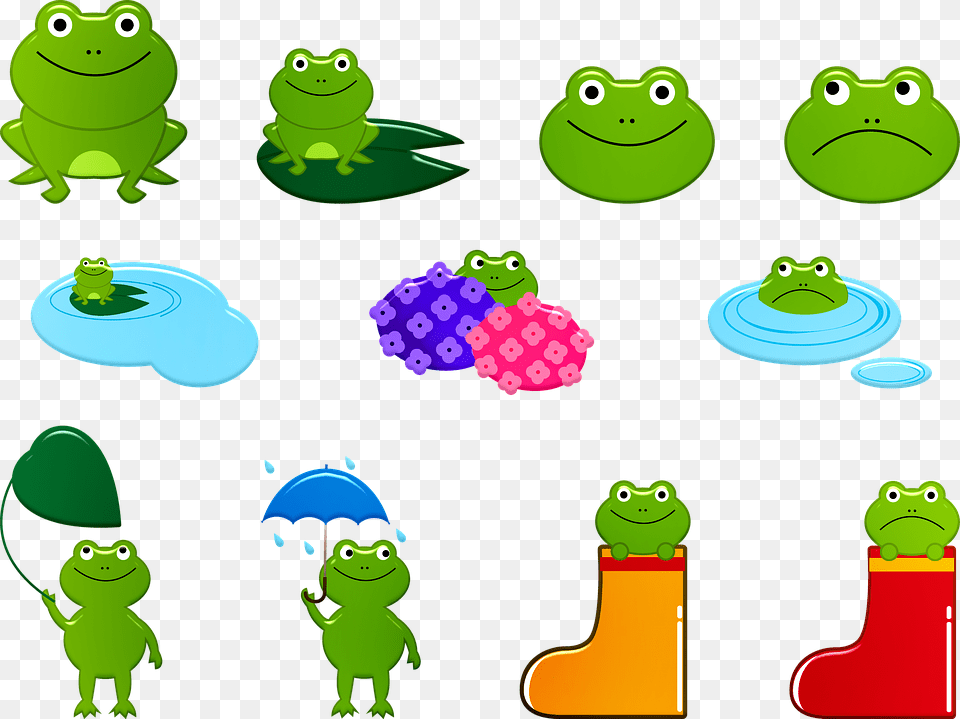 Frog Kawaii Rainy Season Fantasy Nice Animals Frog Rainy Season Clipart, Green, Amphibian, Animal, Wildlife Free Png