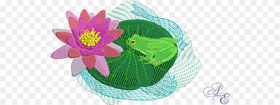 Frog Machine Embroidery Art Of Embroidery Sacred Lotus, Applique, Pattern, Flower, Plant Free Png Download