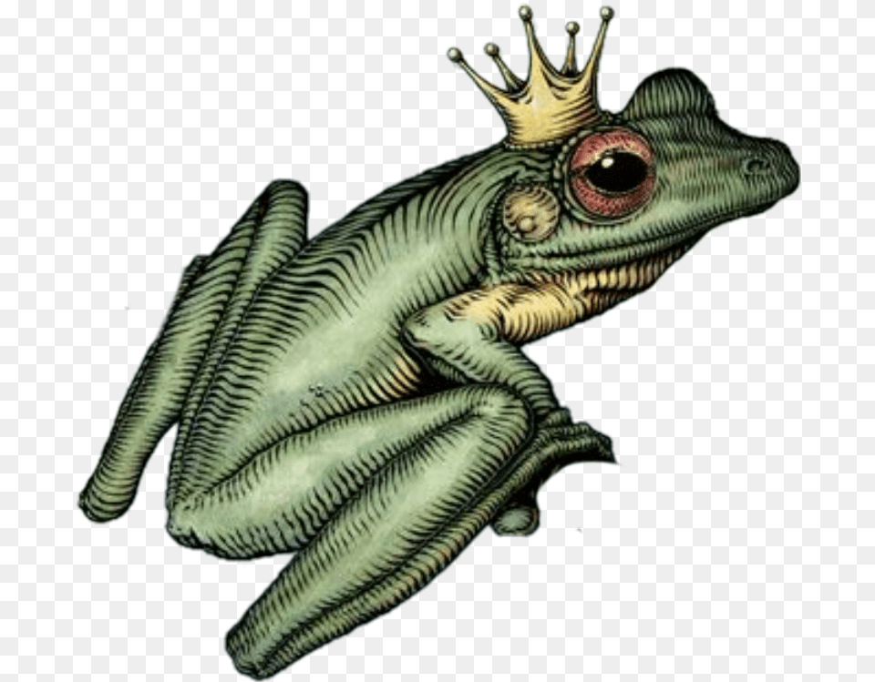 Frog Prince Green Crown Moodboard Sticker By Aroe Toad, Amphibian, Animal, Wildlife, Dinosaur Png