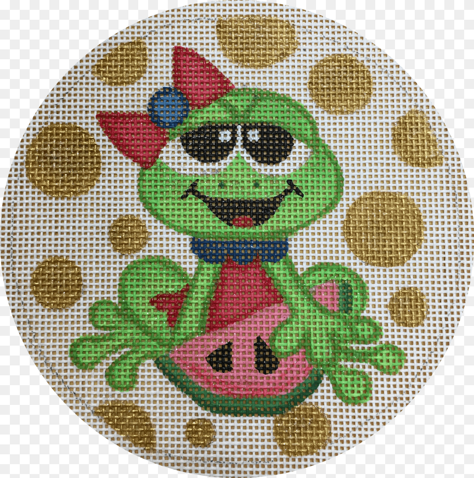 Frog Watermelon Cross Stitch, Applique, Embroidery, Home Decor, Pattern Png
