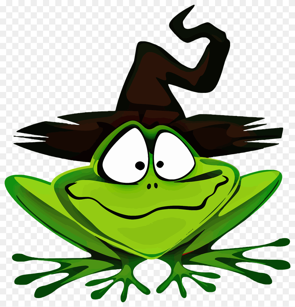 Frog Wearing Witch39s Hat Clipart, Amphibian, Animal, Wildlife, Green Png Image