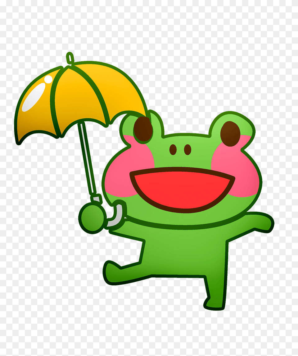 Frog With Umbrella Clipart, Green, Device, Grass, Lawn Free Png Download