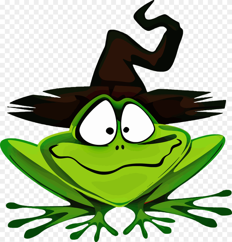 Frog With Witch Hat Transparent Image, Amphibian, Animal, Green, Wildlife Free Png