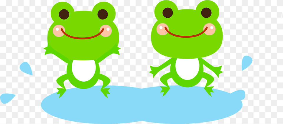 Frogs In A Puddle Clipart, Green, Amphibian, Animal, Frog Png