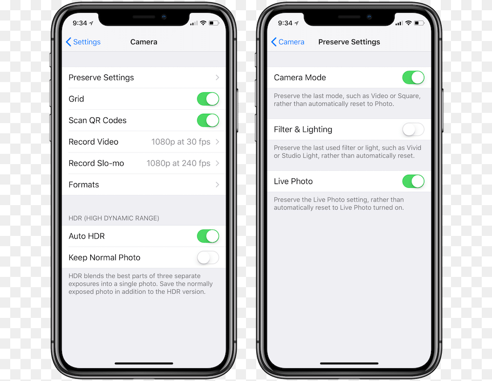 From Here Tap On Preserve Settings And Turn On Camera Iphone X Camera Tips, Electronics, Mobile Phone, Phone, Text Free Png