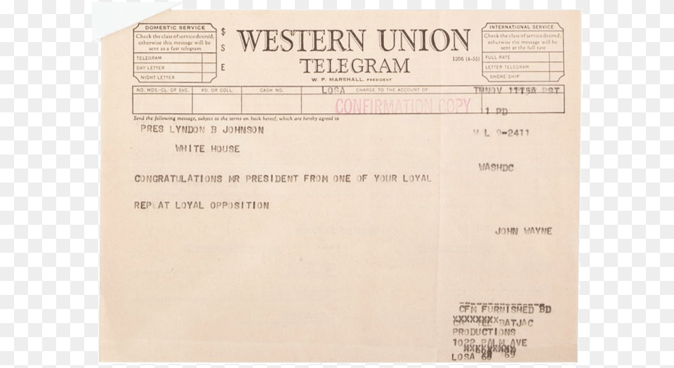 From The John Wayne Archive A Congratulatory Telegram, Book, Publication, Text, Document Png Image