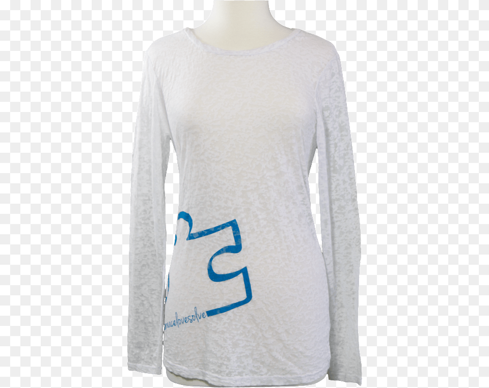 Front Long Sleeve White Burnout With Blue Peace Love Long Sleeved T Shirt, Clothing, Long Sleeve, T-shirt, Blouse Free Png