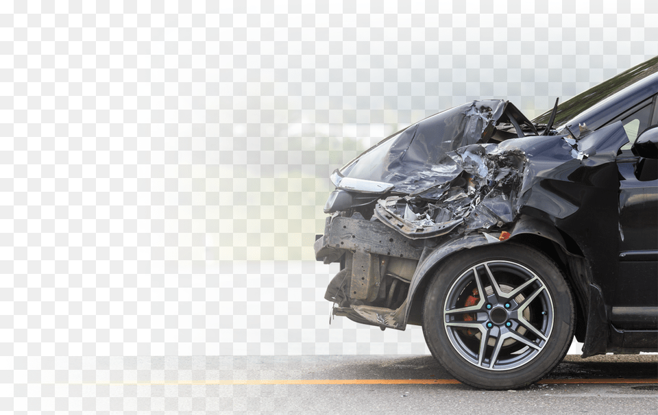 Front Of Black Car Get Damaged By Accident On The Road, Wheel, Machine, Car Wheel, Spoke Png Image