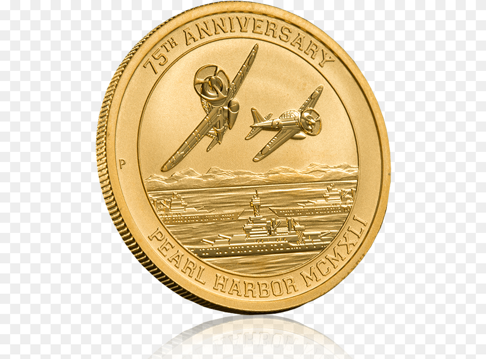 Front View Of 2016 Pearl Harbor Gold Coin With Shadow 2016 Tuvalu 1 10 Oz Gold Pearl Harbor Bu, Money Png