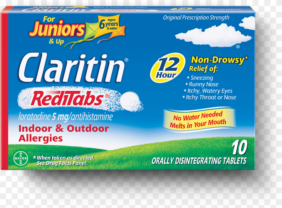 Front View Of Claritin Reditabs For Juniors 12 Hour Household Supply, Business Card, Paper, Text Png