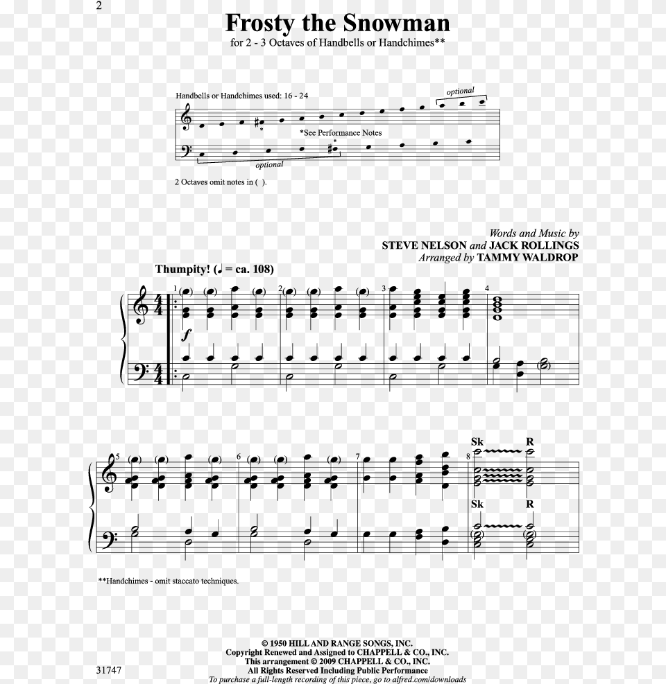 Frosty The Snowman Thumbnail Sheet Music, Gray Free Png Download