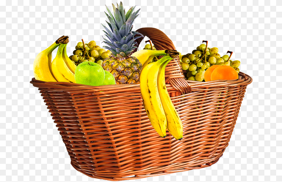Fruit Basket Fruits Isolated Basket Of Fruits, Produce, Plant, Food, Banana Png