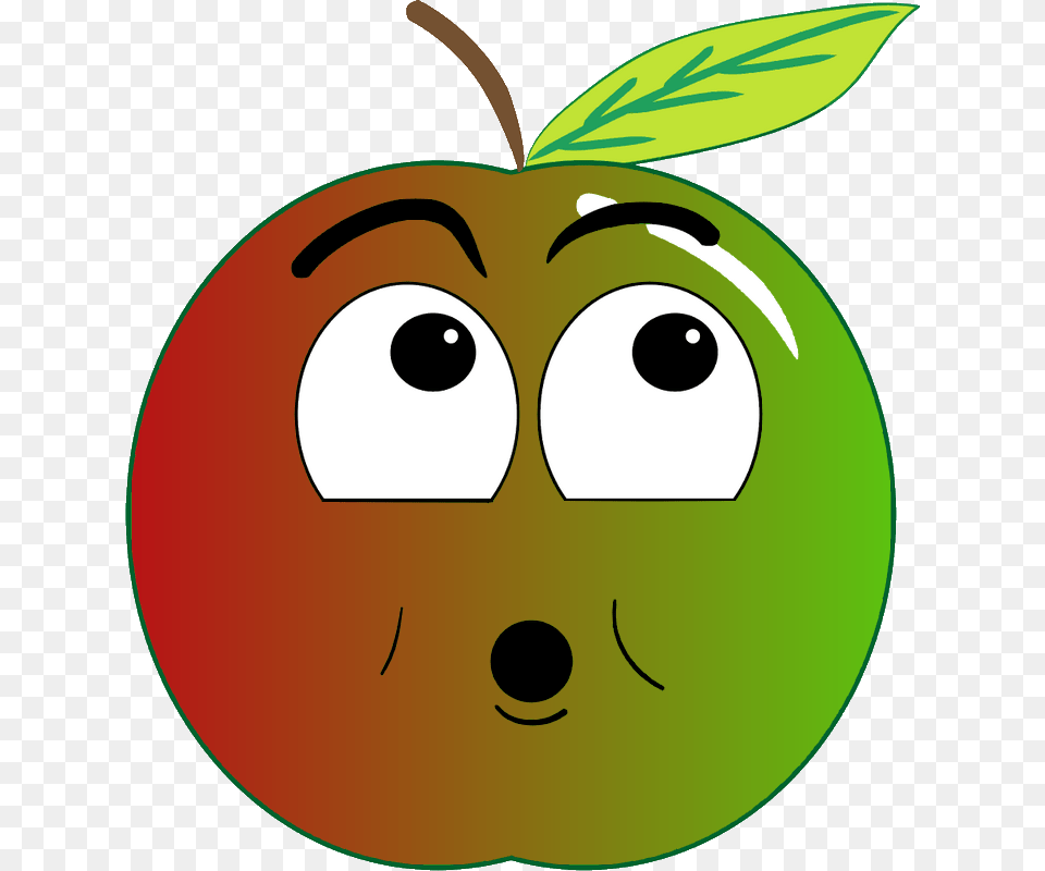 Fruit Pomme Vert Rouge Surpris Angry Apple Clipart, Food, Leaf, Plant, Produce Free Png Download