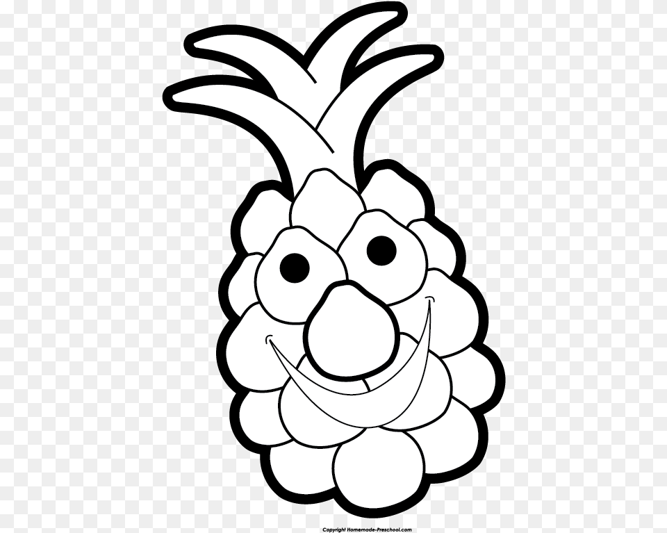 Fruits Clipart Images Black And White Quotes 45 Cartoon Fruit Clipart Black And White, Food, Plant, Produce, Pineapple Png