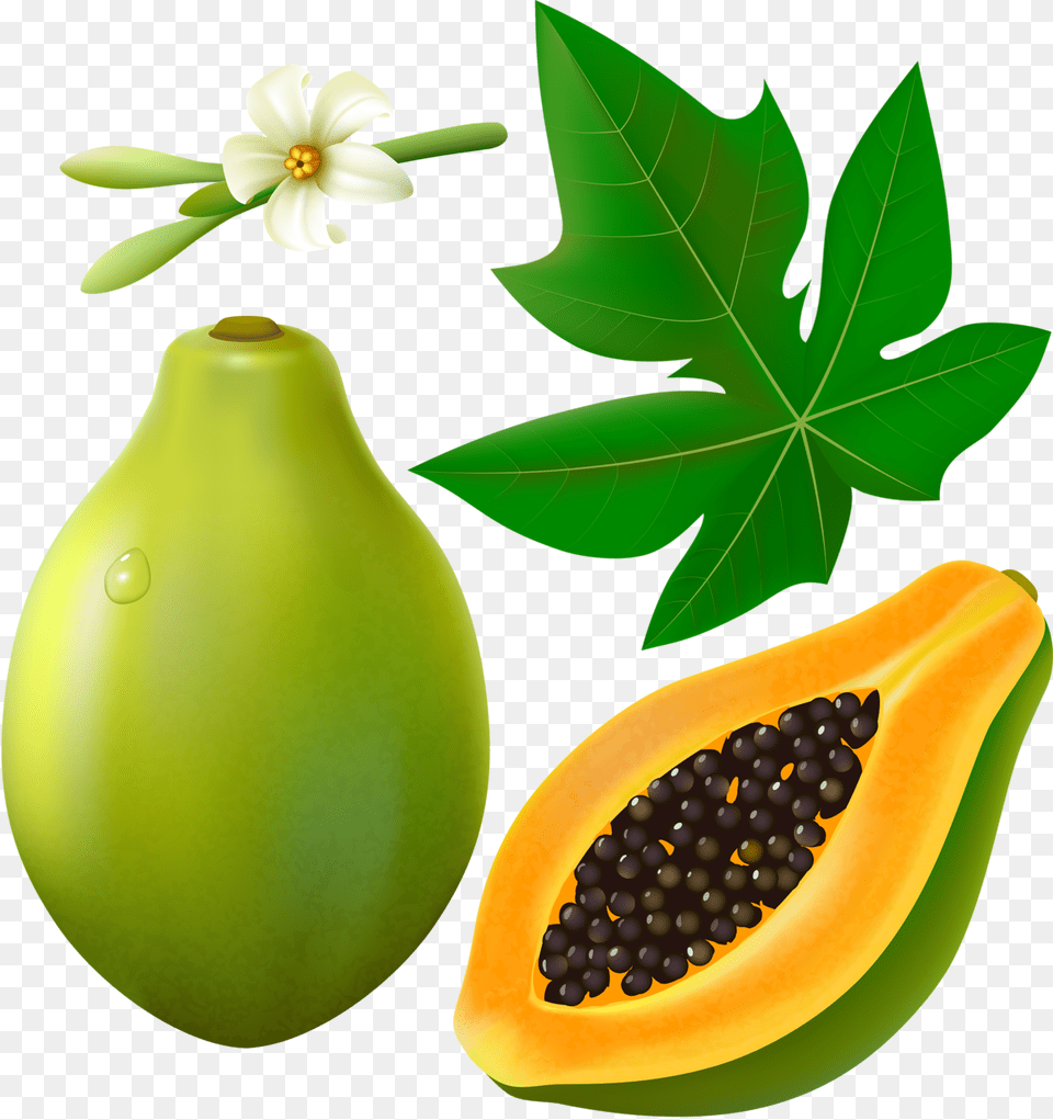 Fruits With Leaf And Papaya Leaf Clip Art, Food, Fruit, Plant, Produce Free Transparent Png