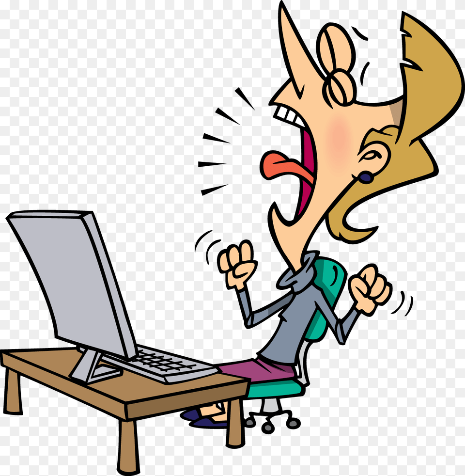 Frustrated Woman With A Computer, Electronics, Laptop, Pc, Cartoon Png Image