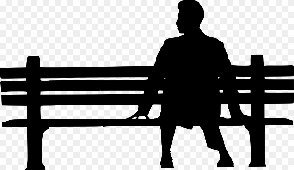 Ftestickers Bench Man Sitting Silhouette Forrest Gump Clipart, Gray Free Png