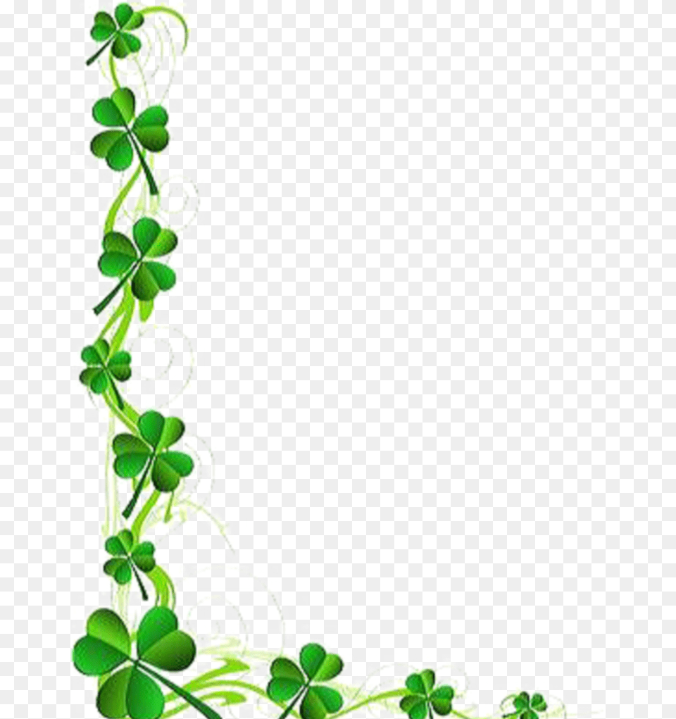 Ftestickers Border Corner Shamrocks Fourleafclover Border St Patrick39s Day Clip Art, Floral Design, Graphics, Green, Pattern Png Image