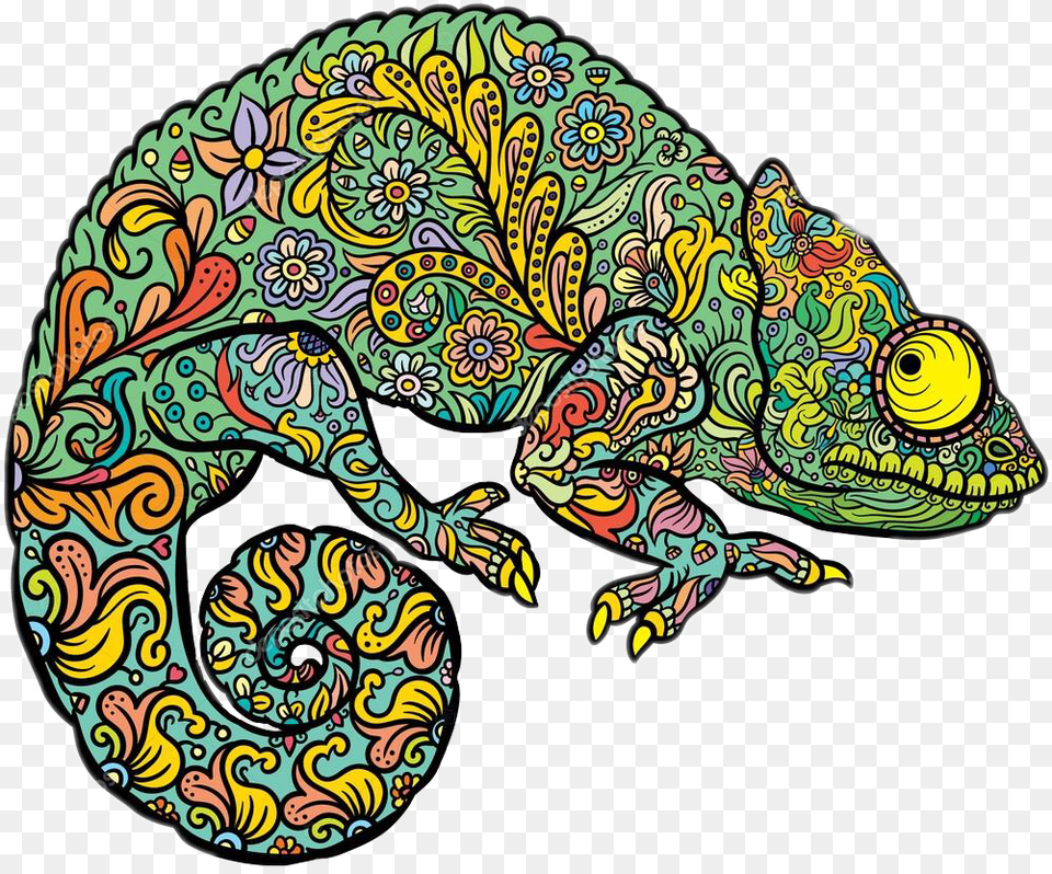 Ftestickers Chameleon Freetoedit Chameleon Mandala Art Without Colour, Animal, Lizard, Reptile Free Png