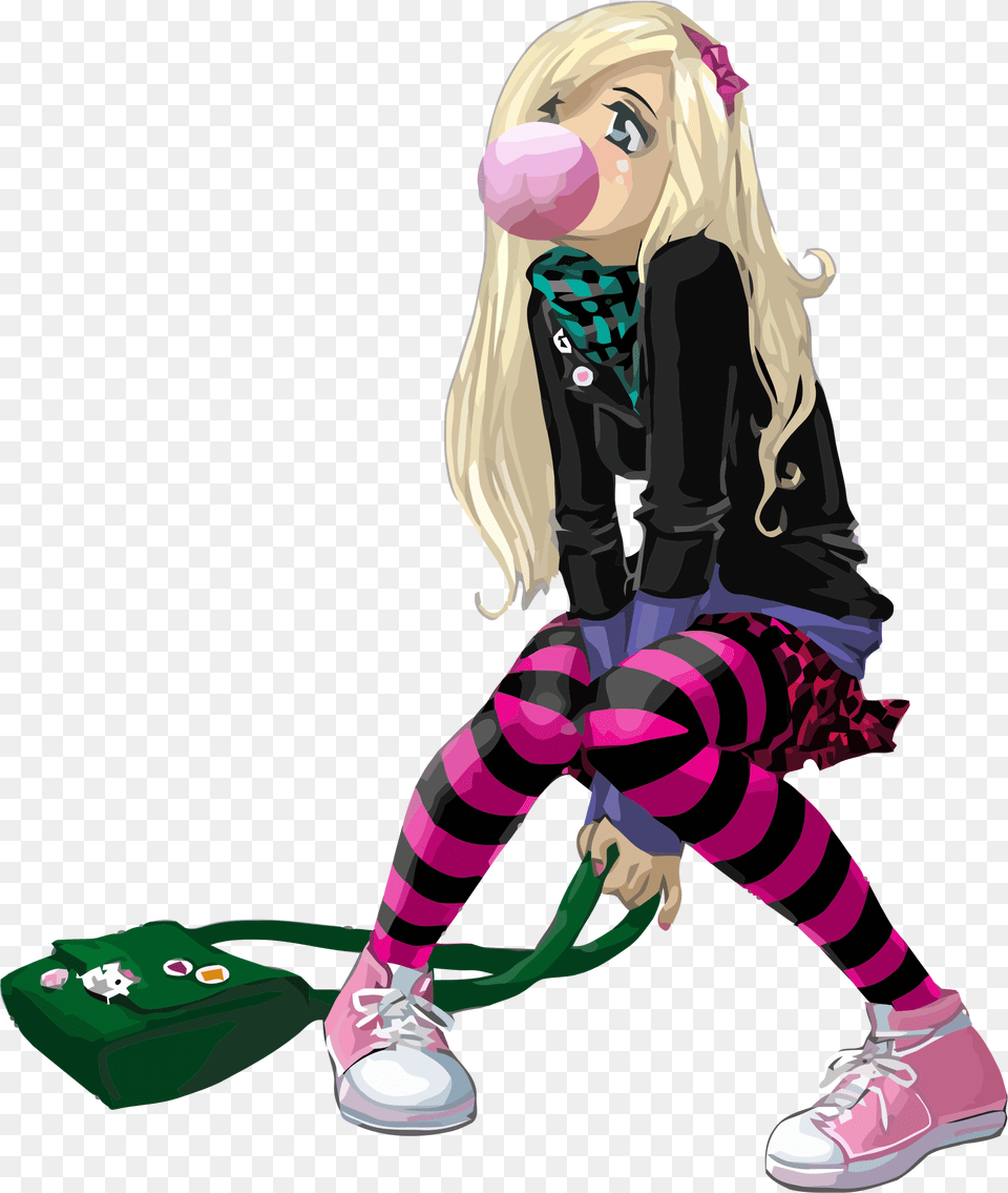 Ftestickers Clipart Cartoon Girl Bubblegum Cute Anime Girl Anime Hip Hop Girl, Clothing, Footwear, Shoe, Child Free Png Download