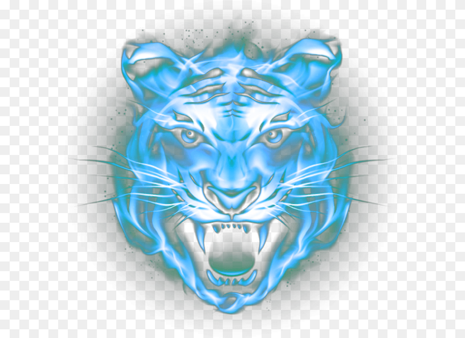 Ftestickers Fantasyart Tiger Fire Flames Bluefire Tiger Face Hd, Animal, Lion, Mammal, Wildlife Png Image