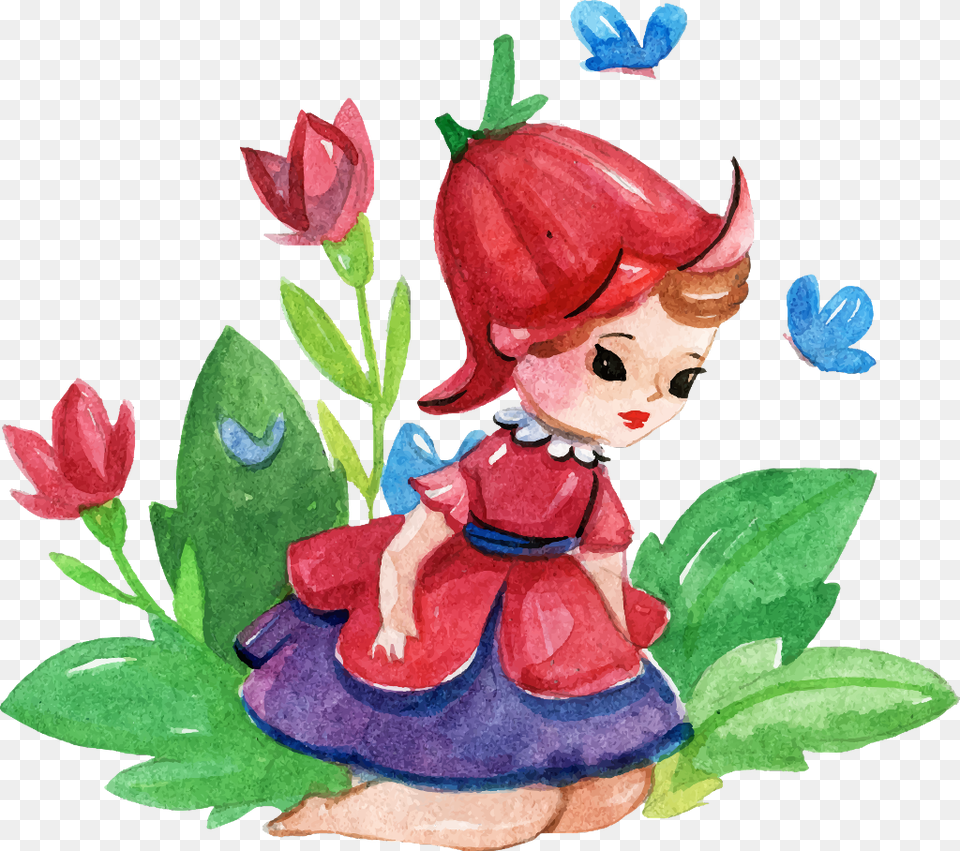 Ftestickers Fantasyart Watercolor Flower Fairy, Figurine, Head, Baby, Face Png Image