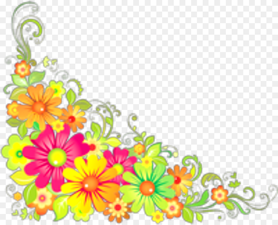 Ftestickers Flowers Corner Border Colorful, Art, Floral Design, Graphics, Pattern Free Png