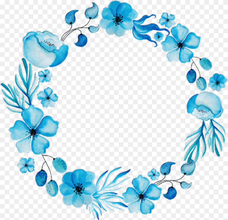 Ftestickers Flowers Frame Circle Watercolor Blue Blue Flower Frame, Accessories, Jewelry, Turquoise, Bracelet Png