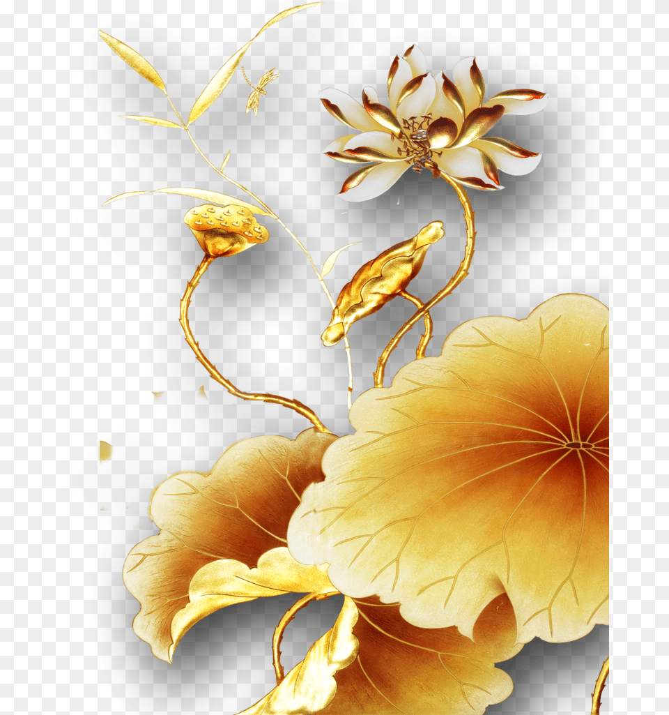 Ftestickers Flowers Lotus Gold Golden 3deffect Gold Lotus Flower, Plant, Petal, Pattern, Leaf Free Png