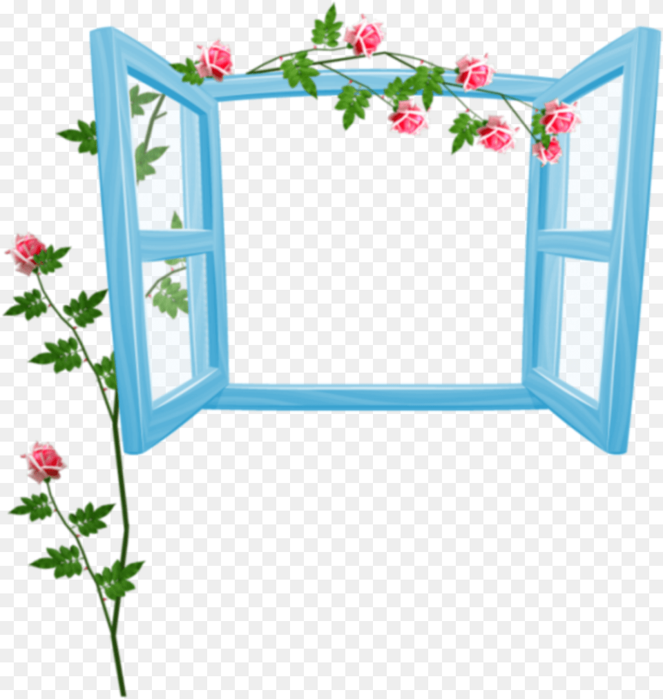 Ftestickers Flowers Roses Window Openwindow Blue Open Window Cartoon, Flower, Plant, Rose, Geranium Free Png