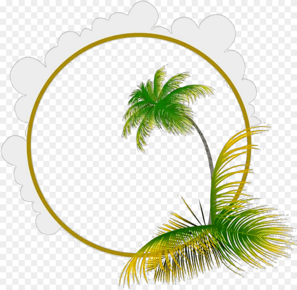 Ftestickers Frame Borders Palmtree Clouds Cute Summer Illustration, Green, Leaf, Palm Tree, Plant Png